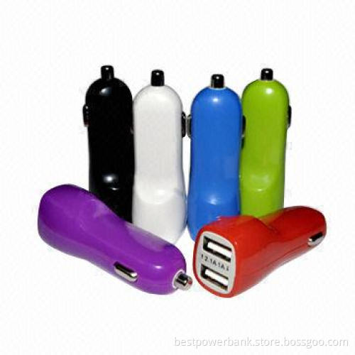 Dual USB OEM Car Charger, Many Colors Optional, Blue LED Lights When Charging, ABS Material